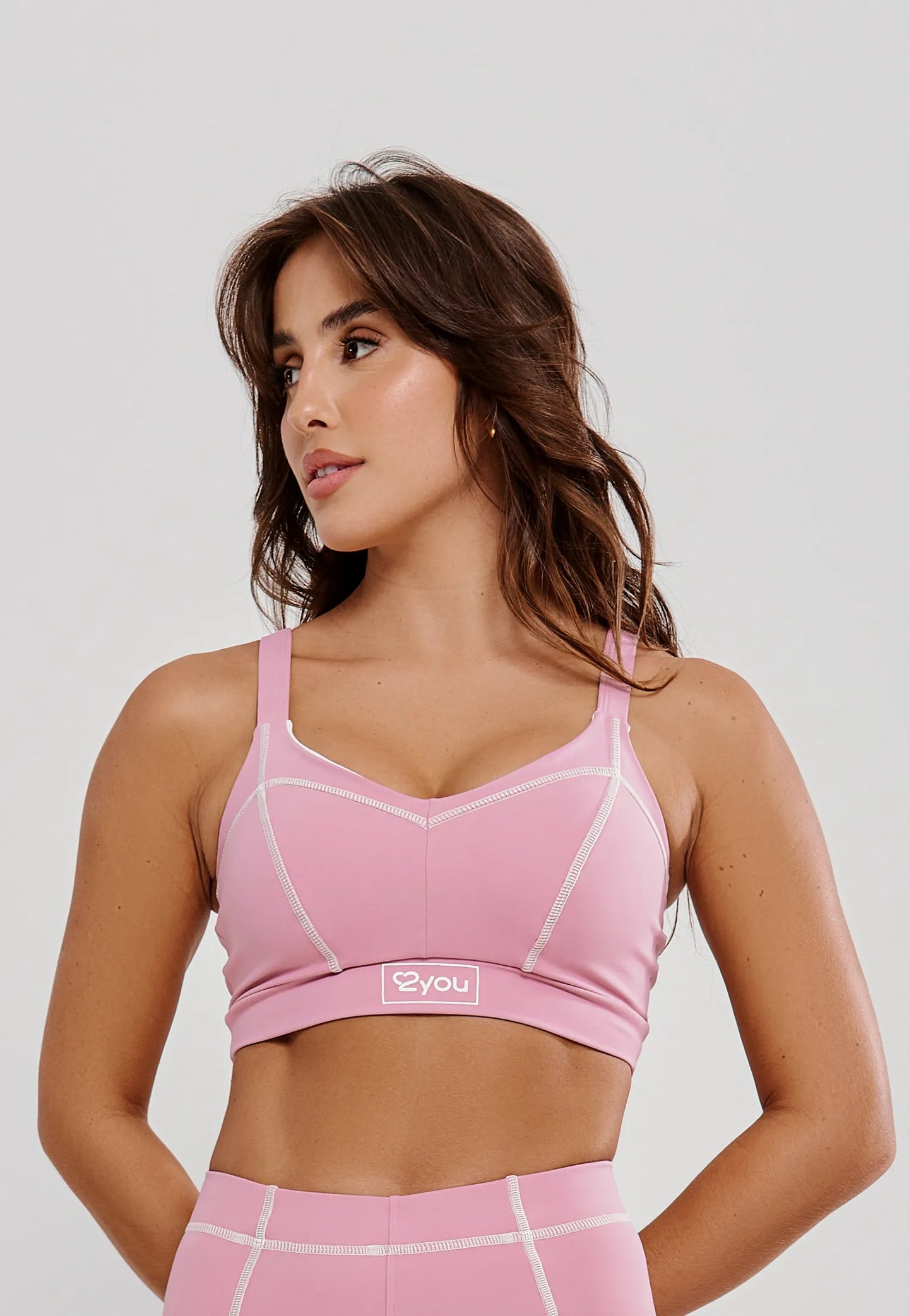 TOP FITNESS FEMININO COM PESPONTO E SILK POLIAMIDA - ROSA QUARTZO